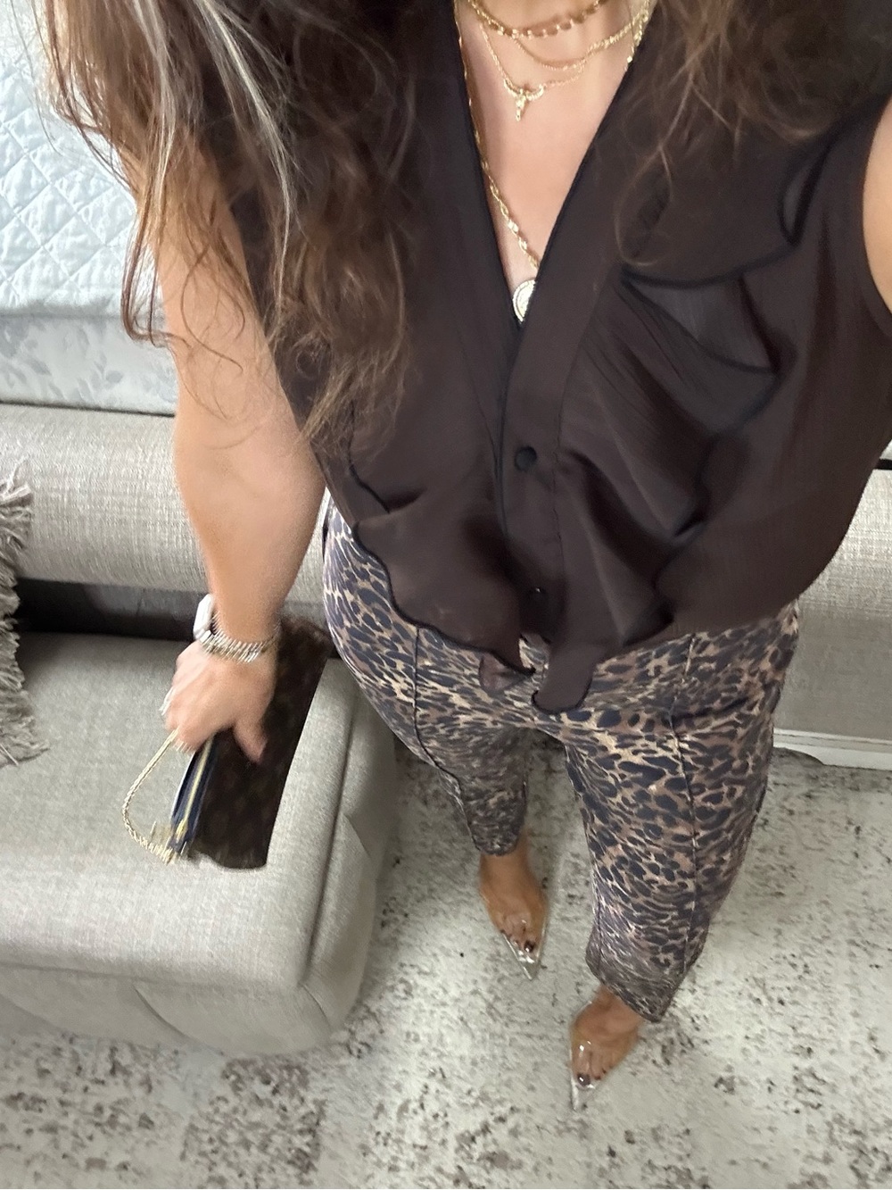 New🤎Brown Ruffle Button Front Blouse - Picture 6 of 6
